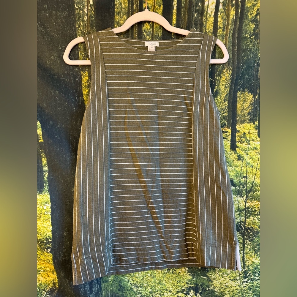 J. Crew Olive and White Striped Tank Top 100 Percent Cotton Quality Top XS